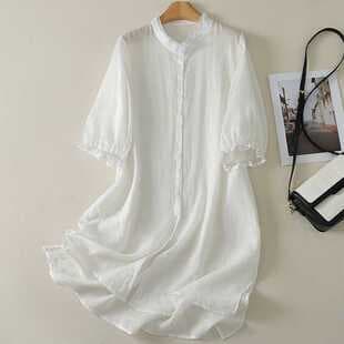 Linen and Cotton Loose Blouse Casual Summer Thin Shirt Women High-End Light Luxury Age-Defying Fashionable
