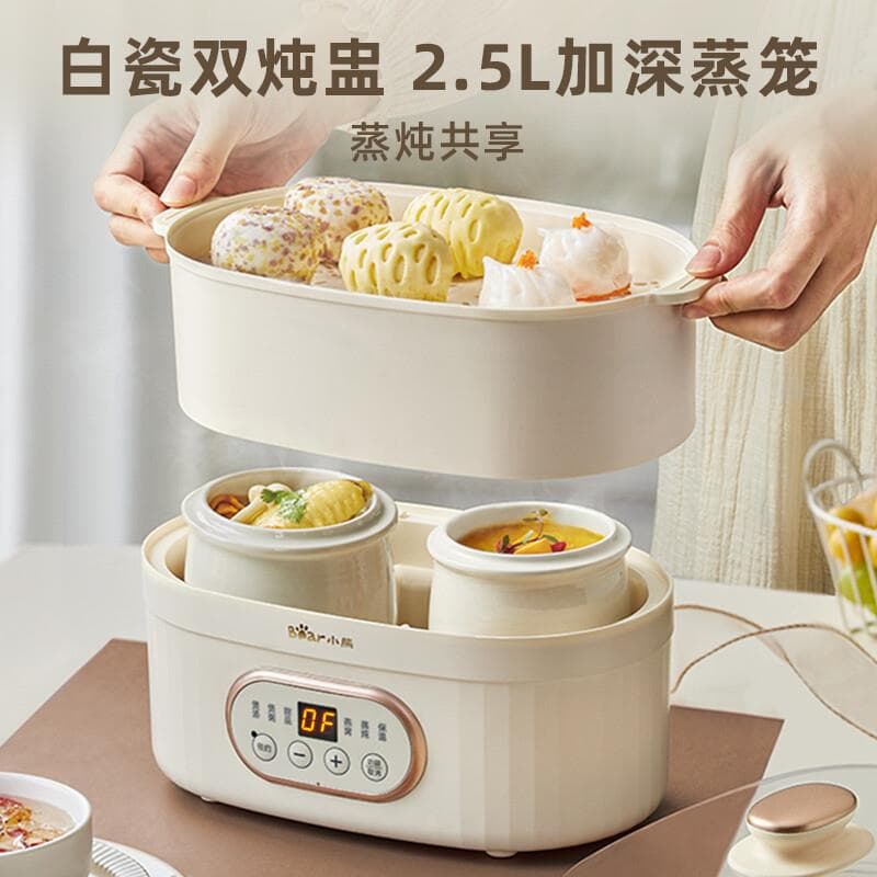 Bear Brand Electric Stew Pot with Steamer, Model DDZ-C10V1, for Soups and Baby Food with Water Bath Feature