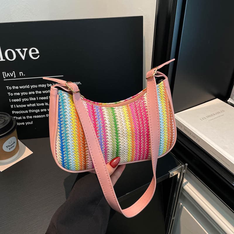 Cross-border woven straw bag women's 2026 new rainbow dumpling bag shoulder armpit crossbody bag one piece drop shipping