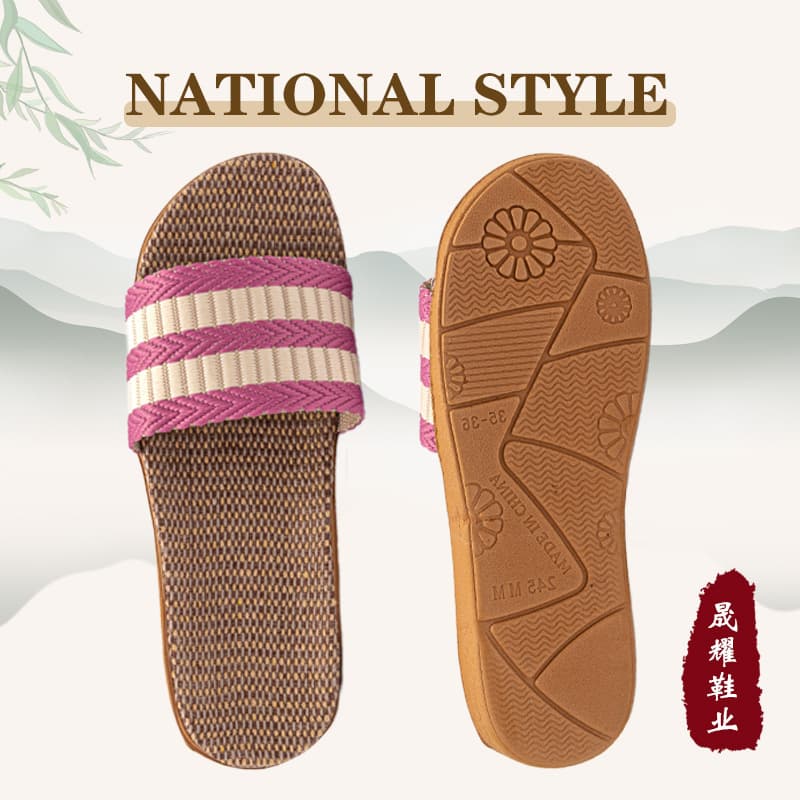 New all-season linen slippers for women, indoor, sweat-absorbent, quiet, couple's home slippers, lightweight striped
