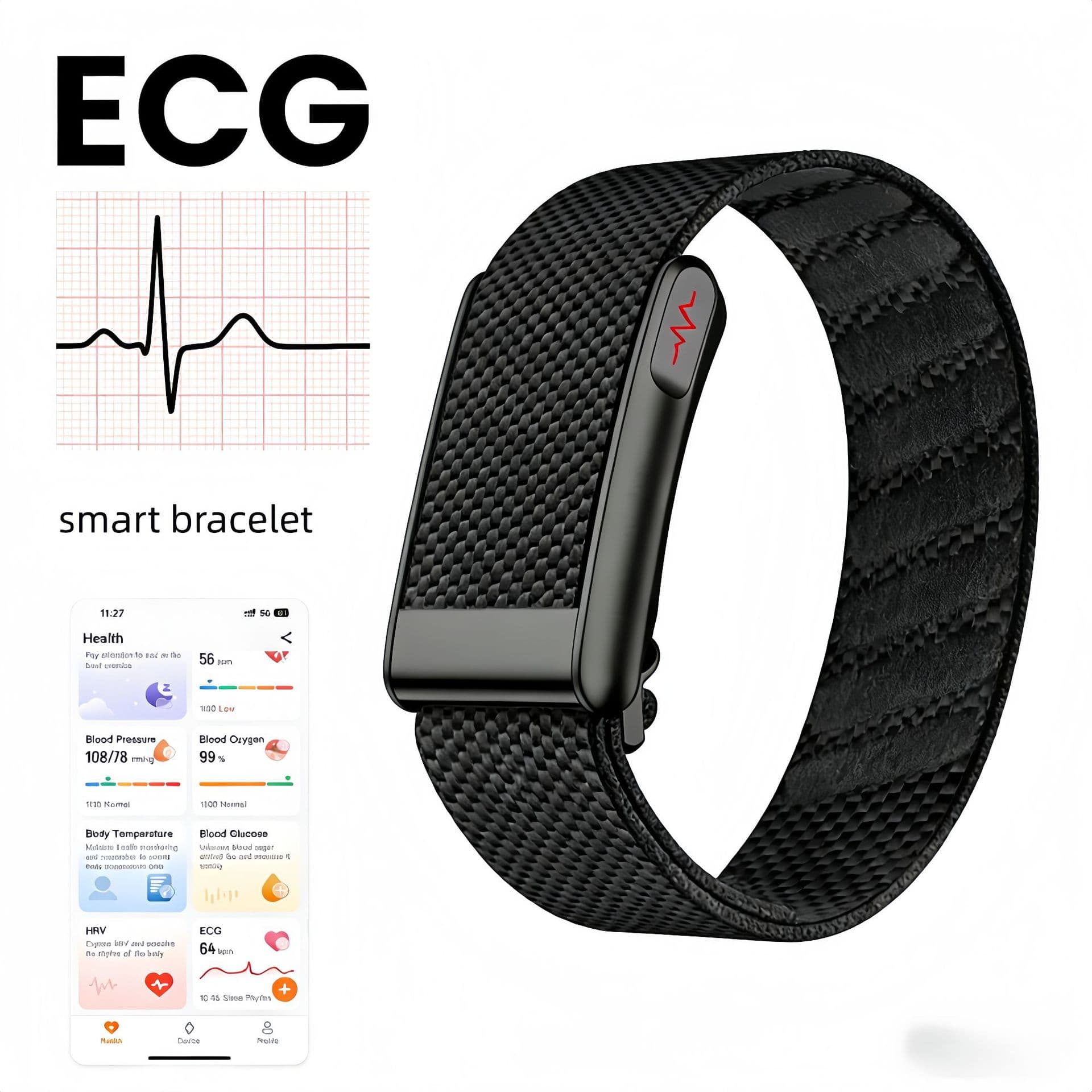 New Medical-Grade ECG Smart Bracelet Heart Rate Blood Oxygen NFC Fitness Tracker Screenless Smart Bracelet