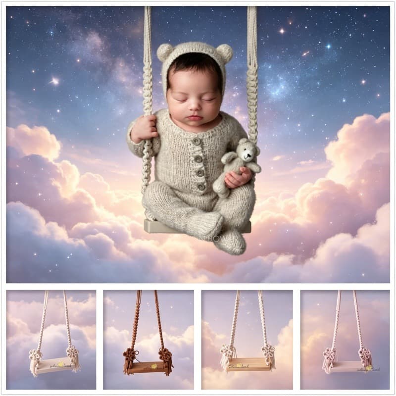 Newborn Photography Prop Handwoven Swing for 100-Day-Old Baby Photography Studio Prop