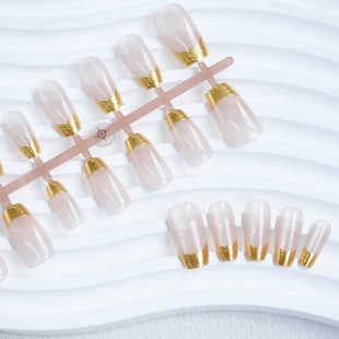 French Pink Gold Texture Finished Reusable Nail Tips Gentle Simple Atmosphere Handmade Wearable Nails