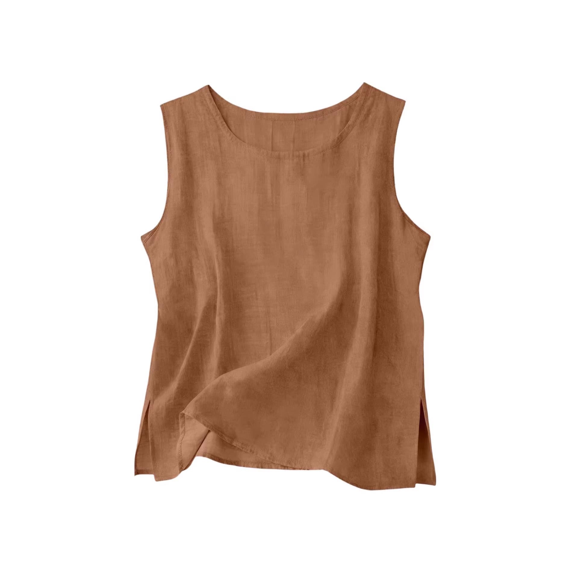 2026 Spring Summer Women's Cotton Shirt Round Neck Vest Beach Sleeveless Top Fashion Vacation Top