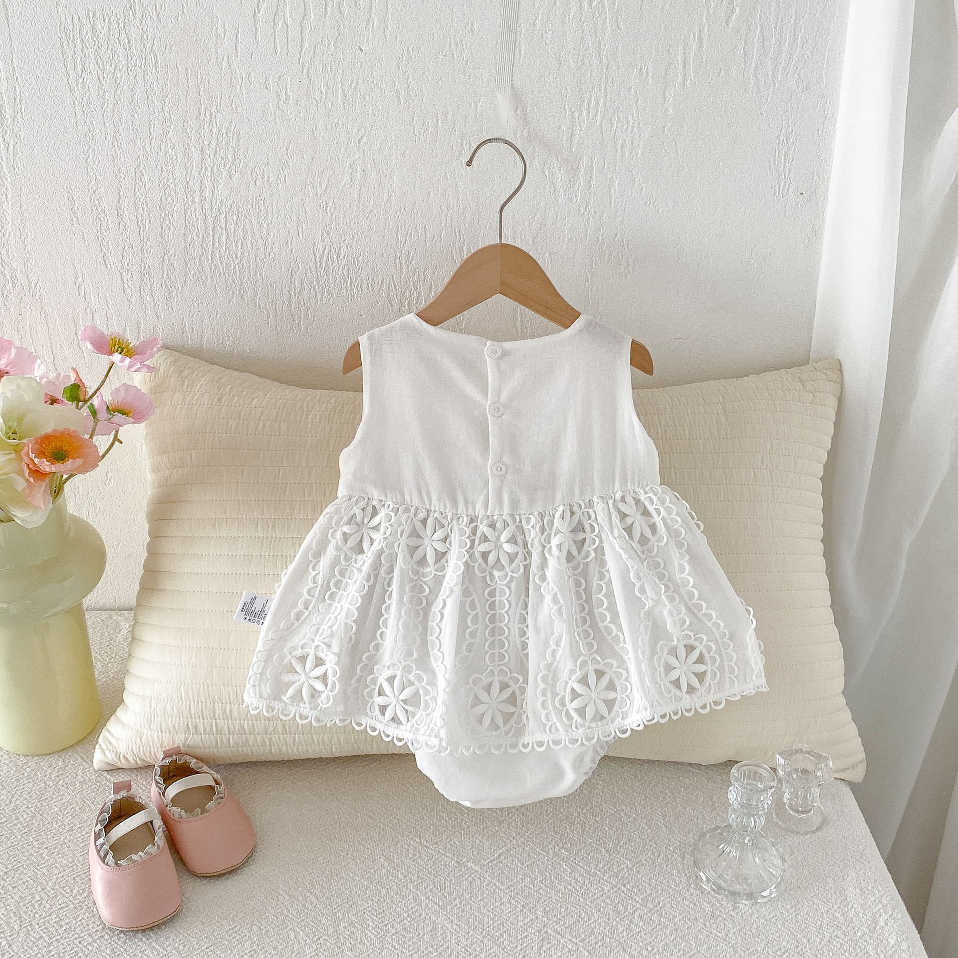 Baby Summer Thin Clothing Korean Style Infant Romper Baby Bodysuit Dress Full Moon Birthday Party Dress Cotton