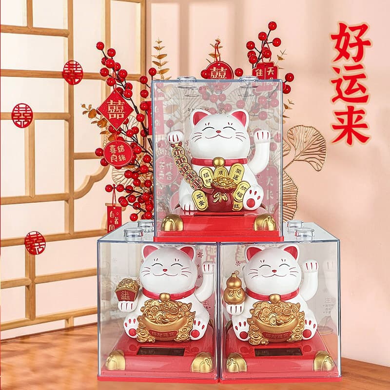 Y Factory Wholesale Automatic Hand-Waving Lucky Cat, Solar-Powered for Car and Desktop Decoration
