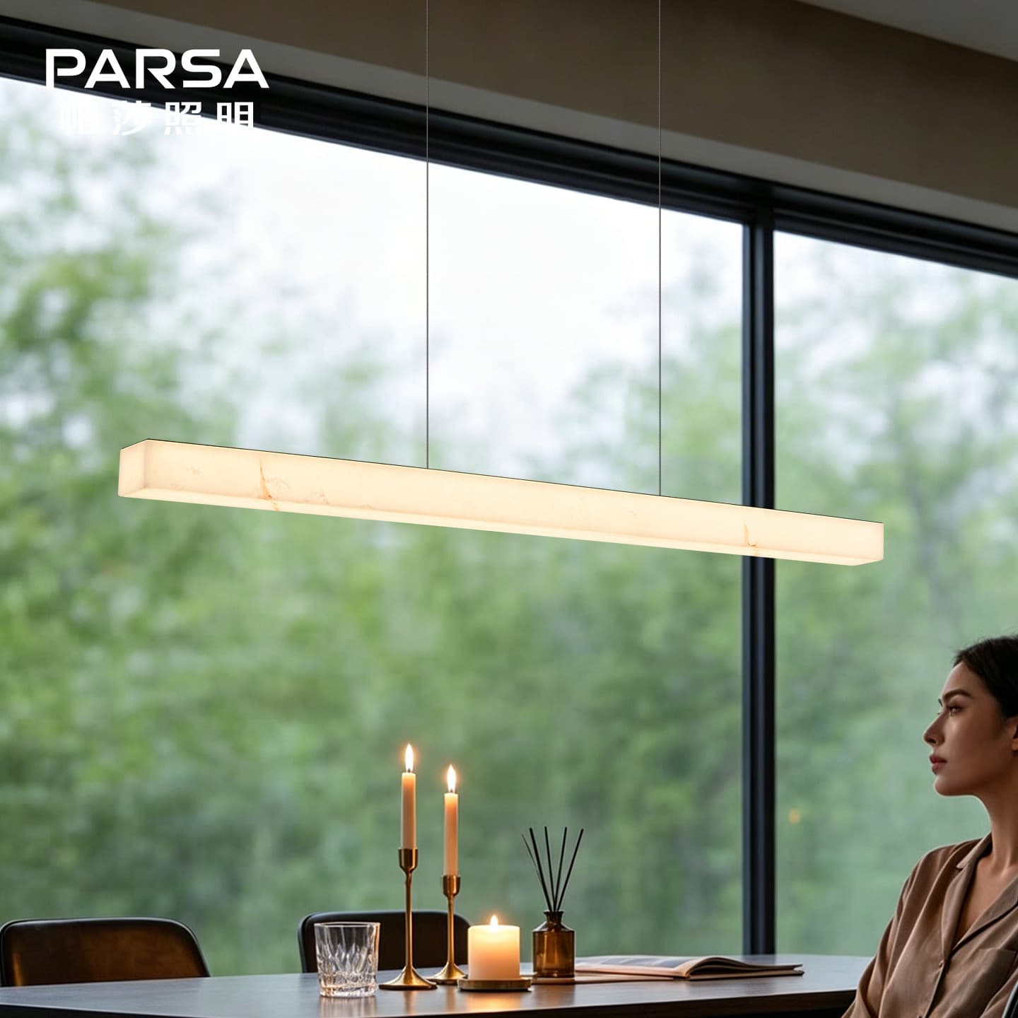 Pasha Restaurant Chandelier, Marble Italian-Style Grand Chandelier, 2026 Light Luxury High-End Dining Table Island Long Strip Chandelier