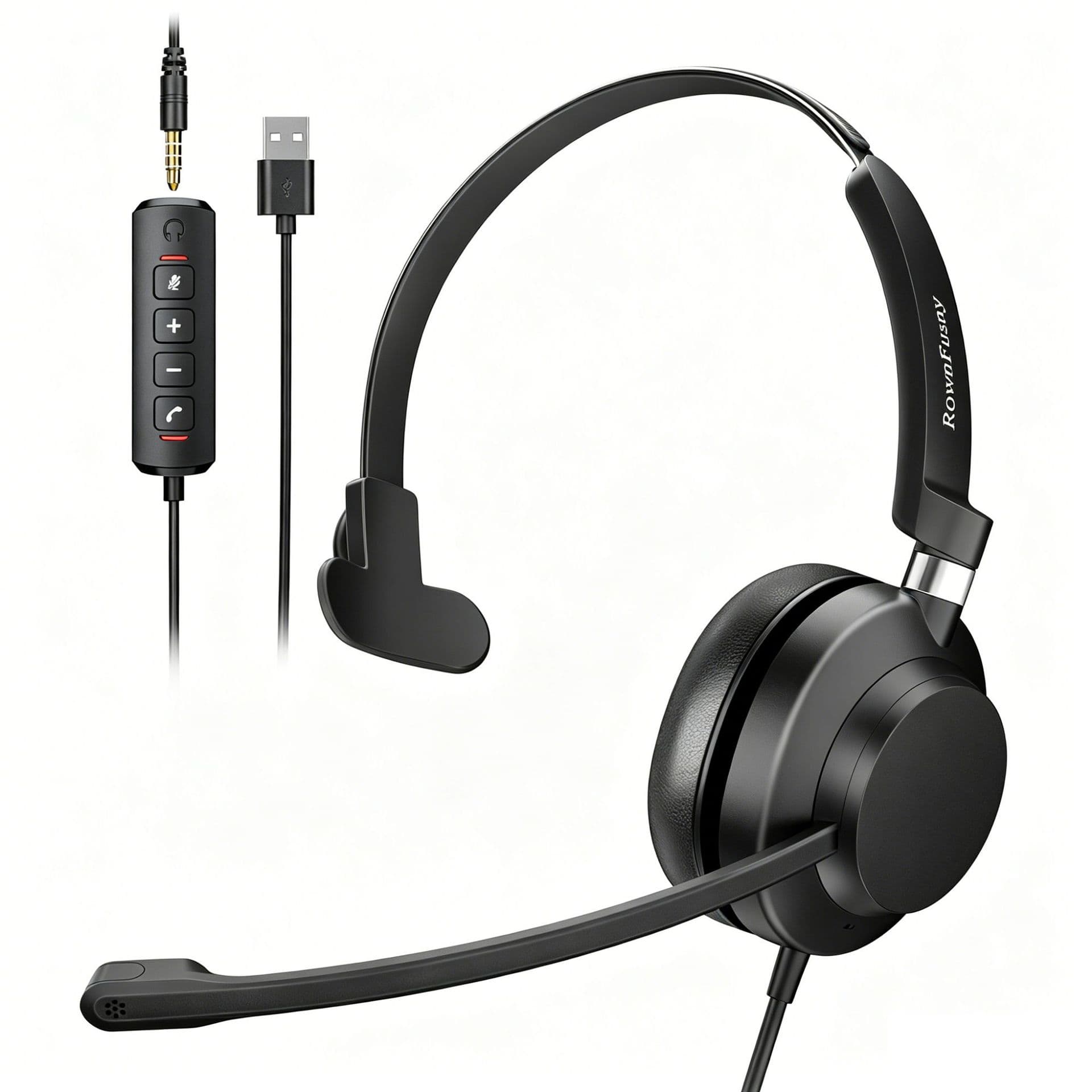 RownFusny Over-Ear Telephone Headset with Microphone, Dual Interface, High Sound Quality, Comfortable for Long Wear, Office Call Headset