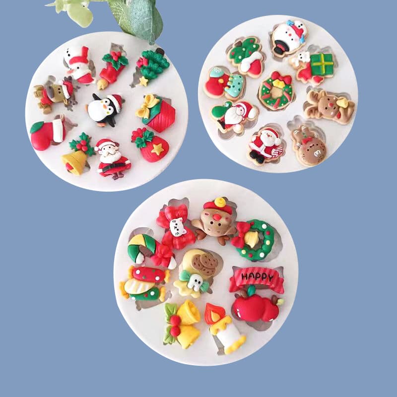 Christmas Series Fondant Silicone Molds, Bell Christmas Stockings, Snowflake Clay Silicone Molds, DIY Cake Baking