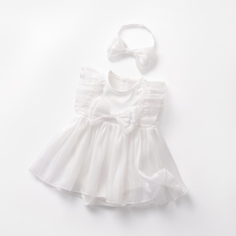 Two-piece set of summer newborn baby girl mesh dress harem headband cute princess fashionable triangle jumpsuit
