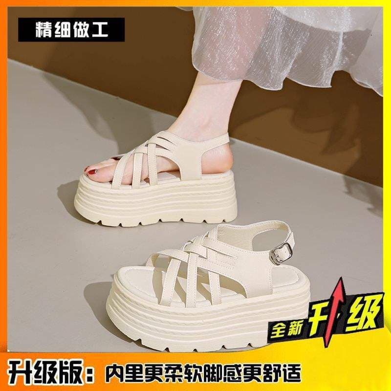 8cm Trendy Sandals for Women Summer Outdoor Dress Matching 2025 New Versatile Thick Platform Elevator Roman Sandals