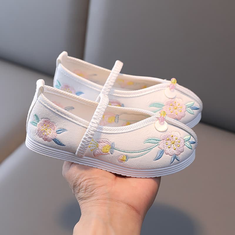 New Girls Cloth Shoes Children Embroidered Shoes Ancient Style Shoes Old Beijing Traditional Cloth Shoes Kids Princess Hanfu Shoes