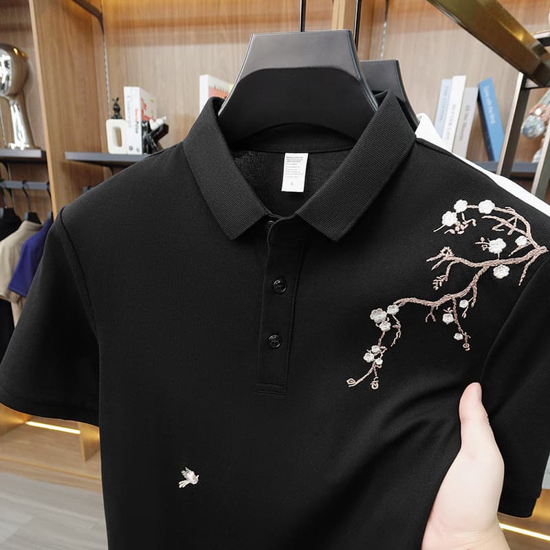 Men's handsome short-sleeved lapel POLO shirt cotton T-shirt summer national style new Chinese embroidery T-shirt polo shirt