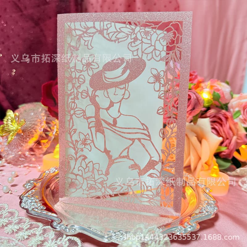 European Style Hollow Out Elegant Dress Women Wedding Invitation Card Greeting Card Invitation Wedding Supplies Wholesale