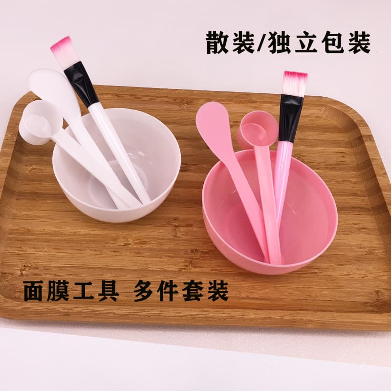 3-piece mask tool set, 4-piece mask tool set, mask bowl, mask bowl, mixing stick, plastic measuring spoon, mask brush