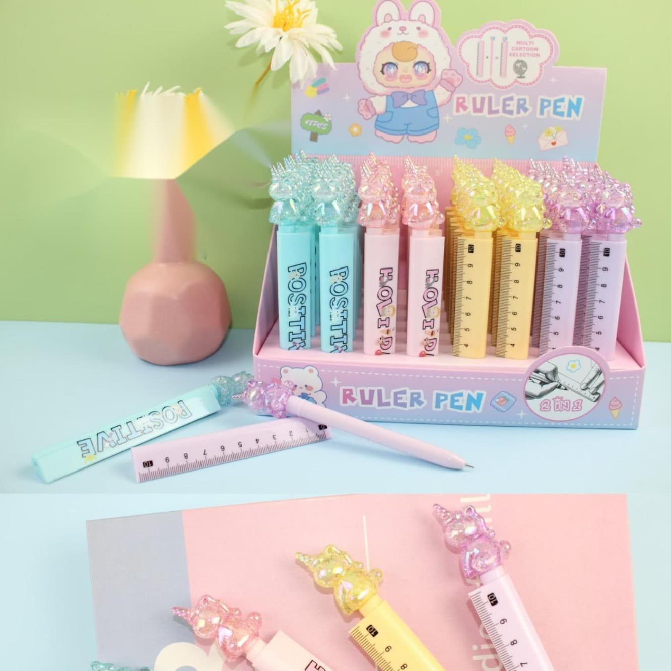 Crystal Cartoon Ruler Pen, Ruler Pen, Crystal Head Pen, Scale Ruler Pen