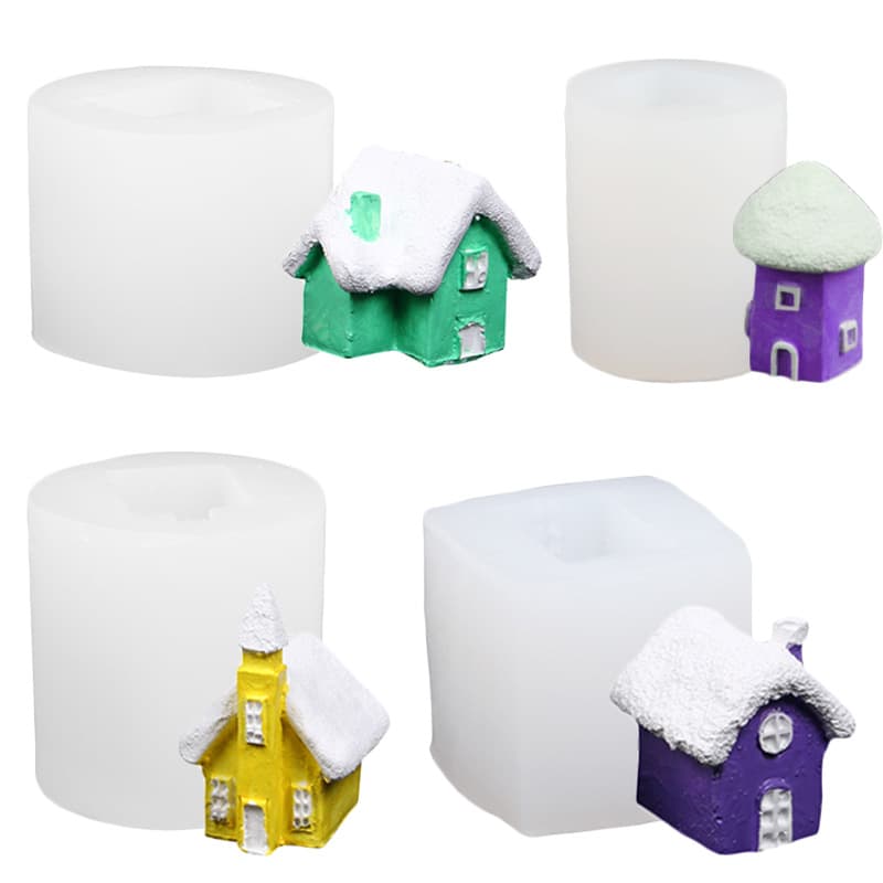 Christmas Series Snow House European-Style Cabin Scented Candle DIY Chocolate Decoration Ornament Making Silicone Mold