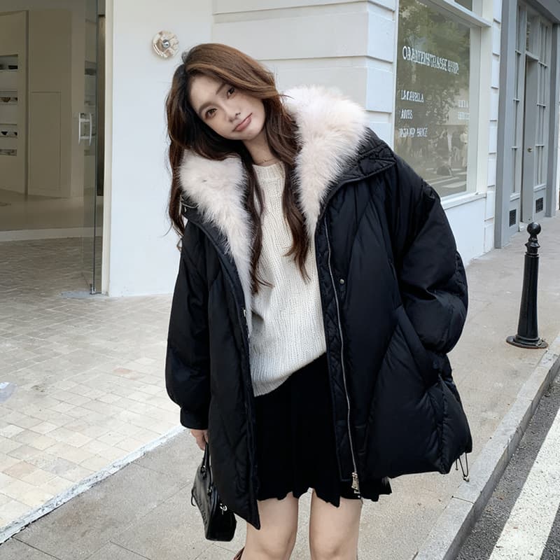 2025 fox fur collar extra large size up to 300 lbs maternity wear extra large belly-covering slimming luxurious down jacket 249