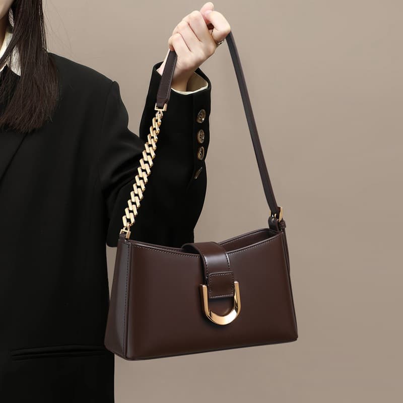 2026 New Summer Genuine Leather Women's Bag Underarm Bag Light Luxury Simple Crossbody Bag French Style Shoulder Bag Handbag