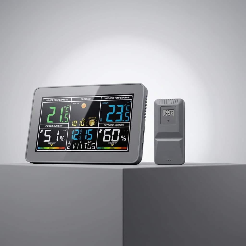 Wireless Indoor Outdoor Thermometer for Weather Station, Color Display Weather Thermometer with Barometer Digital Temperature