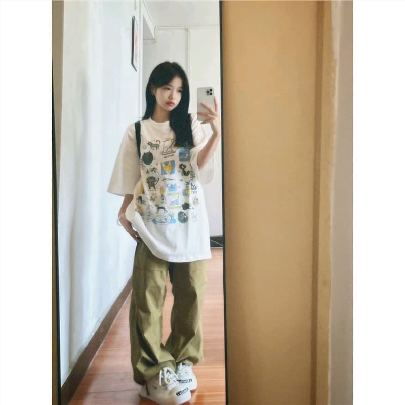 Streetwear Pure Cotton Short Sleeve T-Shirt for Women Summer Plus Size 240 Jin Curvy Girls Loose Slimming Half Sleeve Top