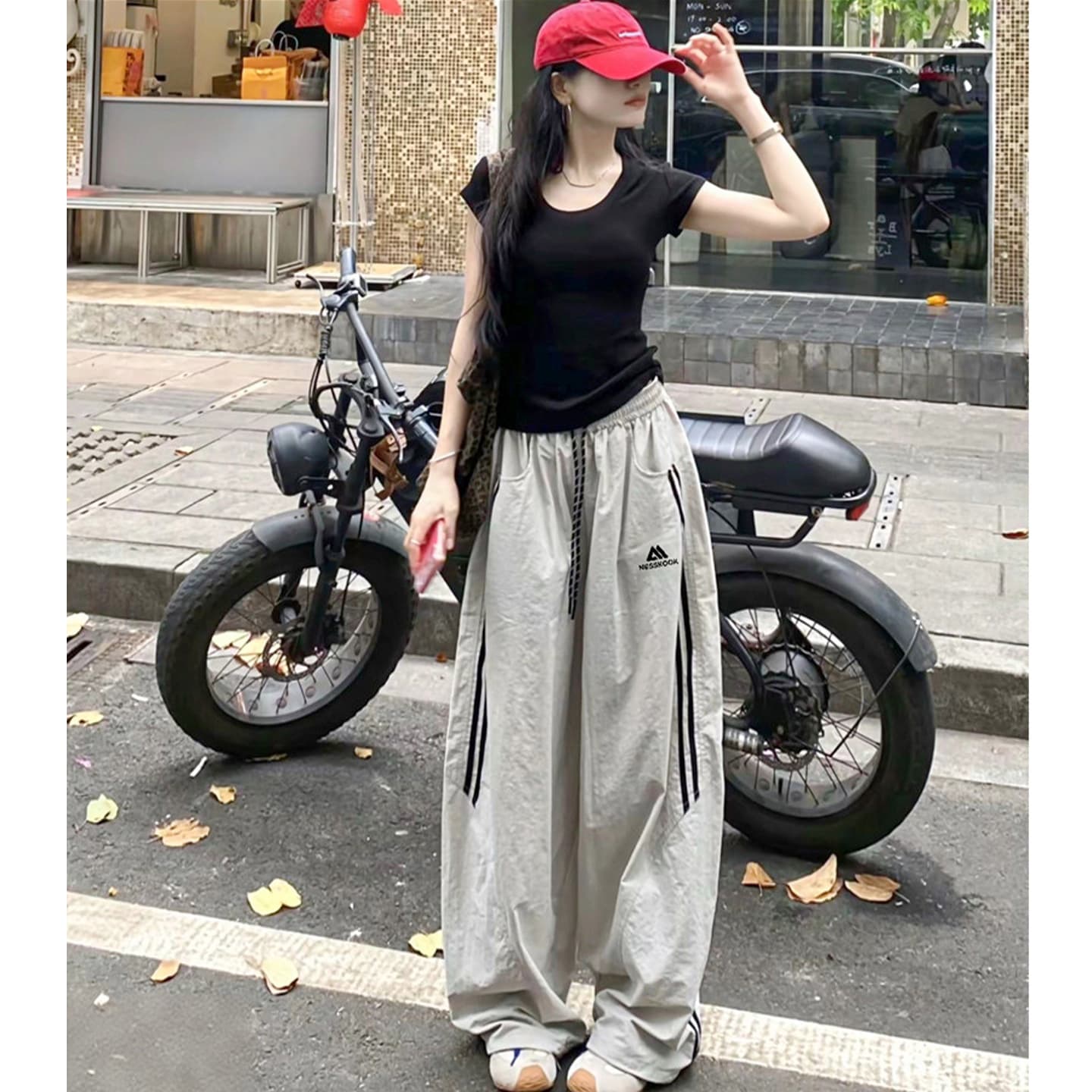 American Style Embroidered Stripe Quick-Dry Double-Strap Pants for Women Summer 2026 New Loose Straight-Leg Quick-Dry Casual Athletic Long Pants