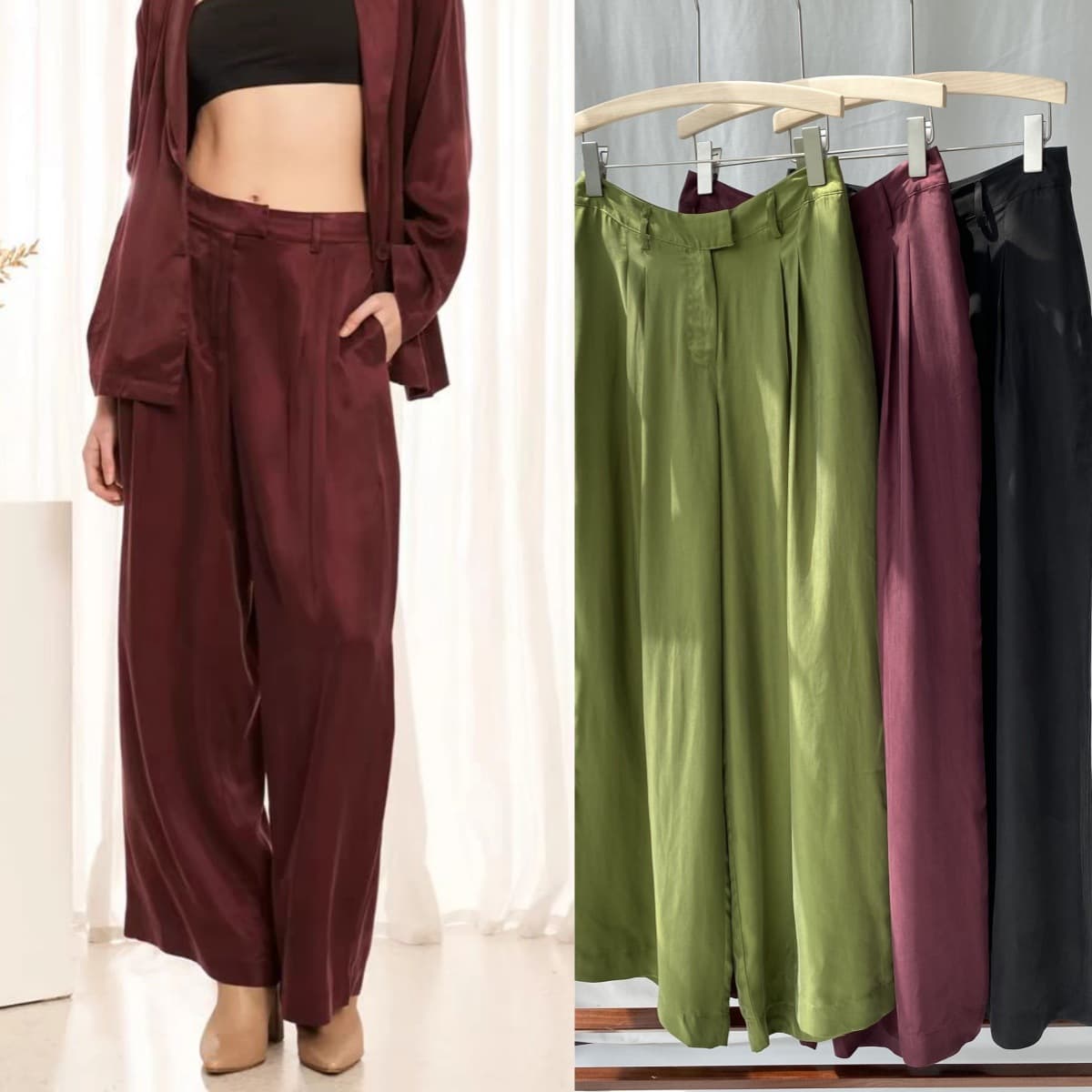 Simple Luxury Copper Ammonia Silk · Understated Opulence Relaxed Loose Straight Dropped Casual Long Pants