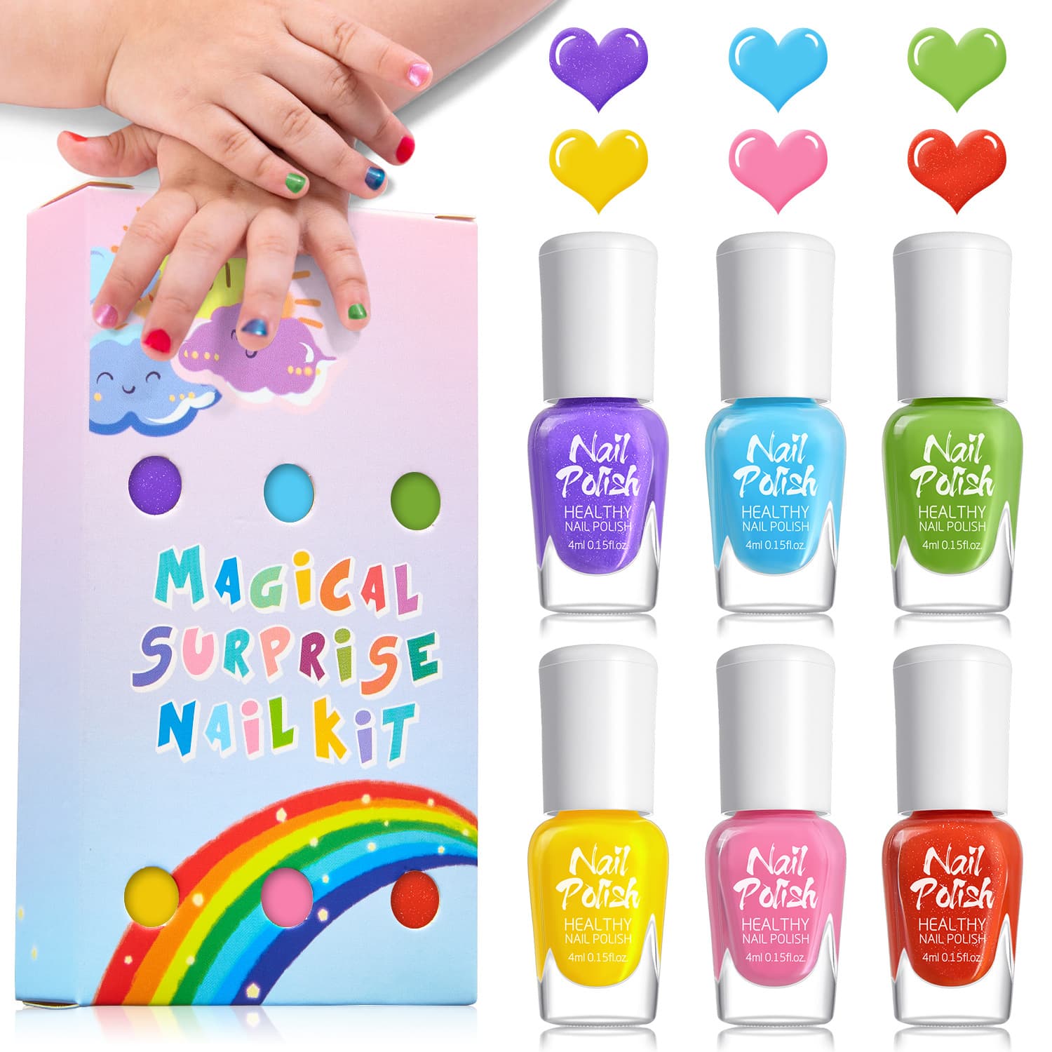 6-Color 12-Color Candy Eco-Friendly Kids Nail Polish Set, Peelable, No-Bake, Quick-Dry, Odorless, Glitter Nail Gel