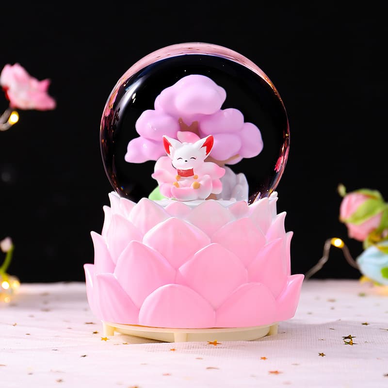 Creative New Mythical Nine-Tailed Fox Series Crystal Ball Snow Globe Music Box Desktop Ornament Gift