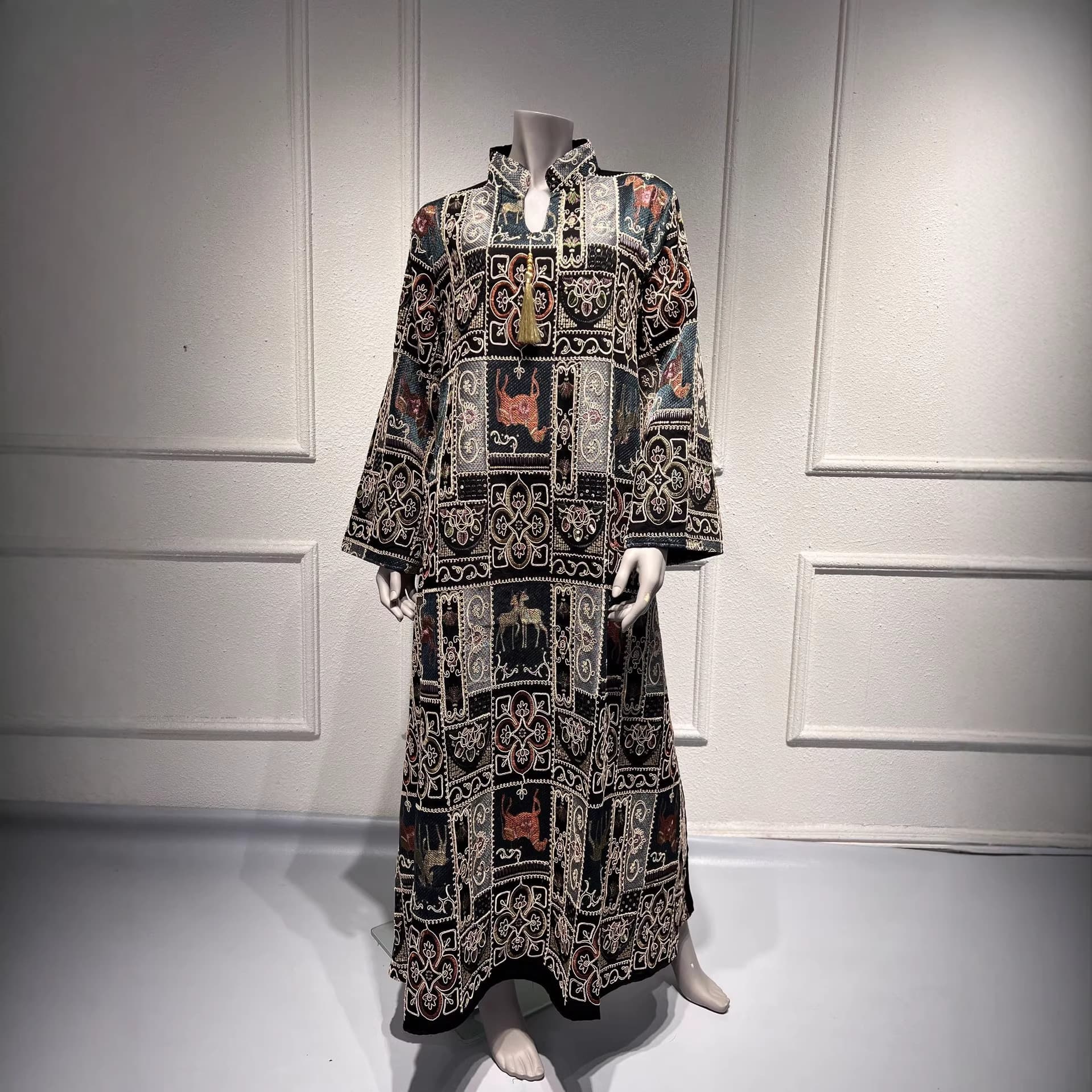 L112 New Jalabiya Women's Fashion Luxury Embroidered Long Robe Dress