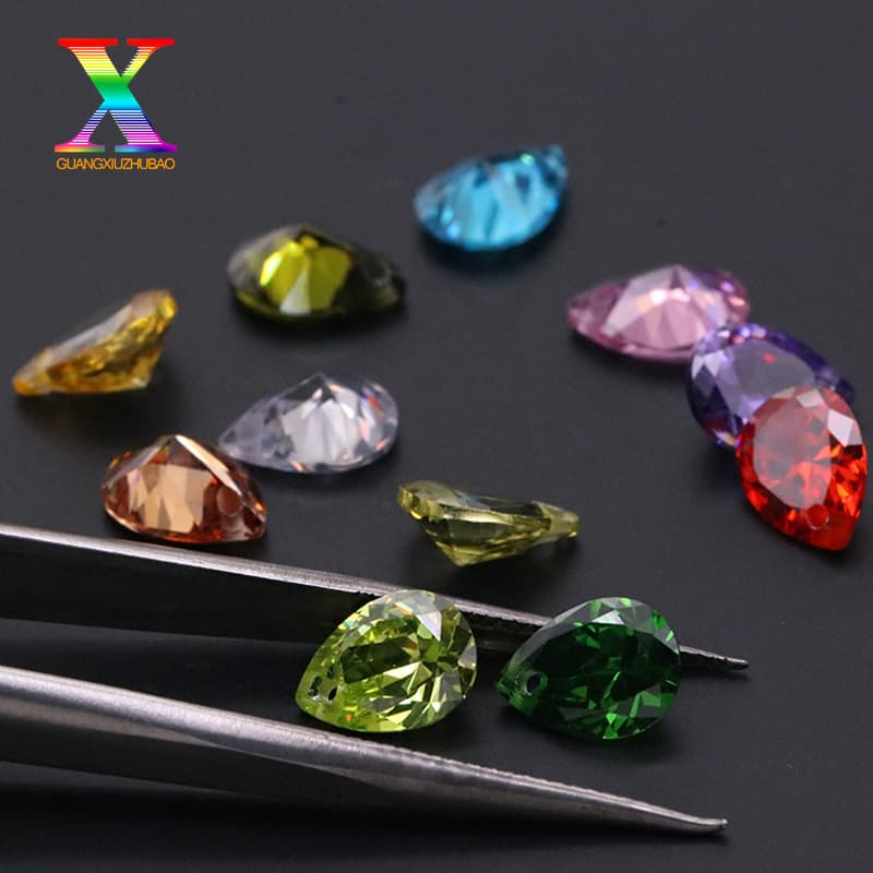 5A Pear-Shaped Drilled Zircon, White/Colored Teardrop Zircon with Hole DIY Loose Stone, 3*5mm-13*18mm