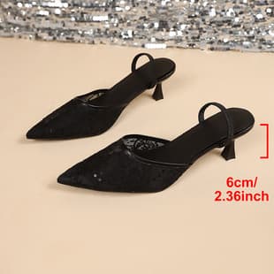 Large Size French Embroidery Mesh Pointed Toe High Heel Sandals for Women 2026 New Spring Breathable Closed Toe Open Back Shoes