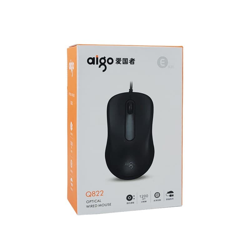 Q822 wired mouse, universal USB interface device for office, home, and business use.