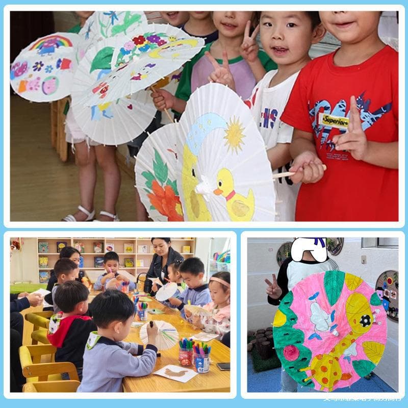 Blank Oil-paper Umbrella DIY Craft Material for Kindergarten Children's Hand-painting and Coloring, White Ancient-style Prop