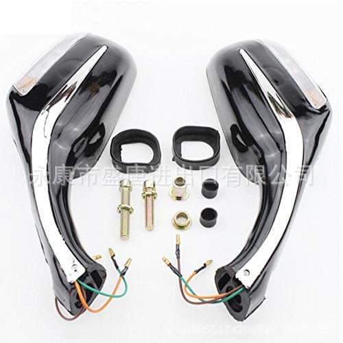 GOOFIT 8mm Falcon rear view mirror with light, black 8mm motorcycle rear view mirror