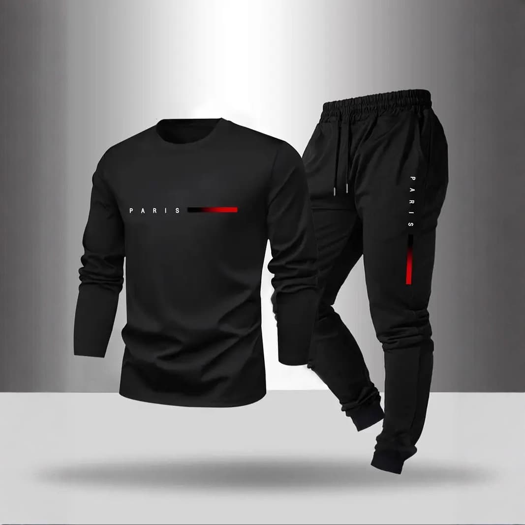 Cross-border European Size Spring/Autumn New Fashion Trend Long Sleeve Pants T-shirt Set Amazon European and American Version Print