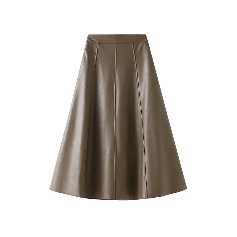 Retro Hong Kong Style Leather Skirt Women 2023 Autumn Winter High Waist Elegant Mid-Length A-Line Bodycon Flared Skirt Q801