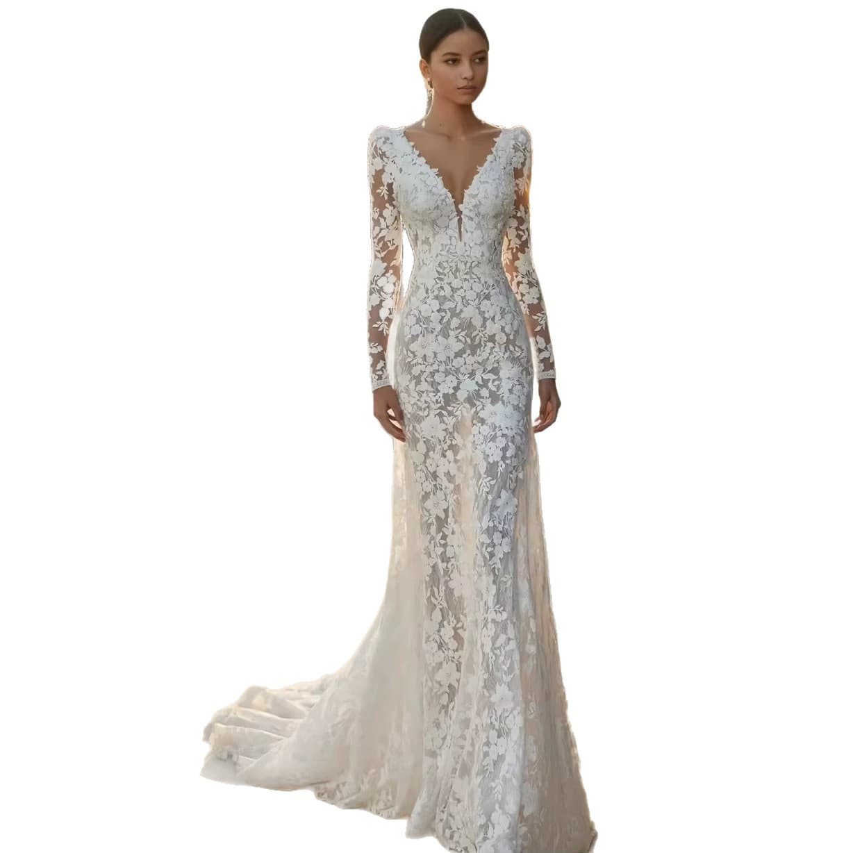 Fish Tail Wedding Dress Deep V-Neck Heavy Applique Slimming 2026 New European American African Church Wedding Bride Gown