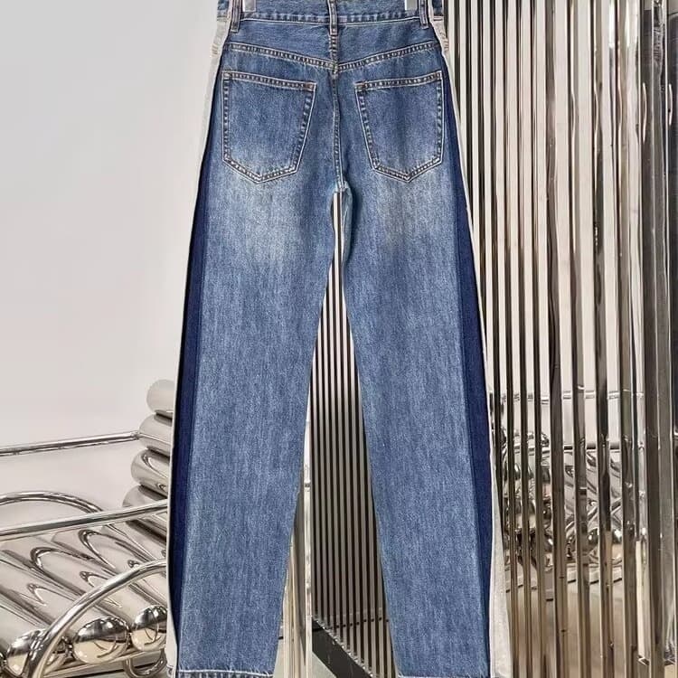 Heavy industry luxury brand three-dimensional dividing line mopping pants loose feeling loose wide leg splicing tailoring jeans men and women new style