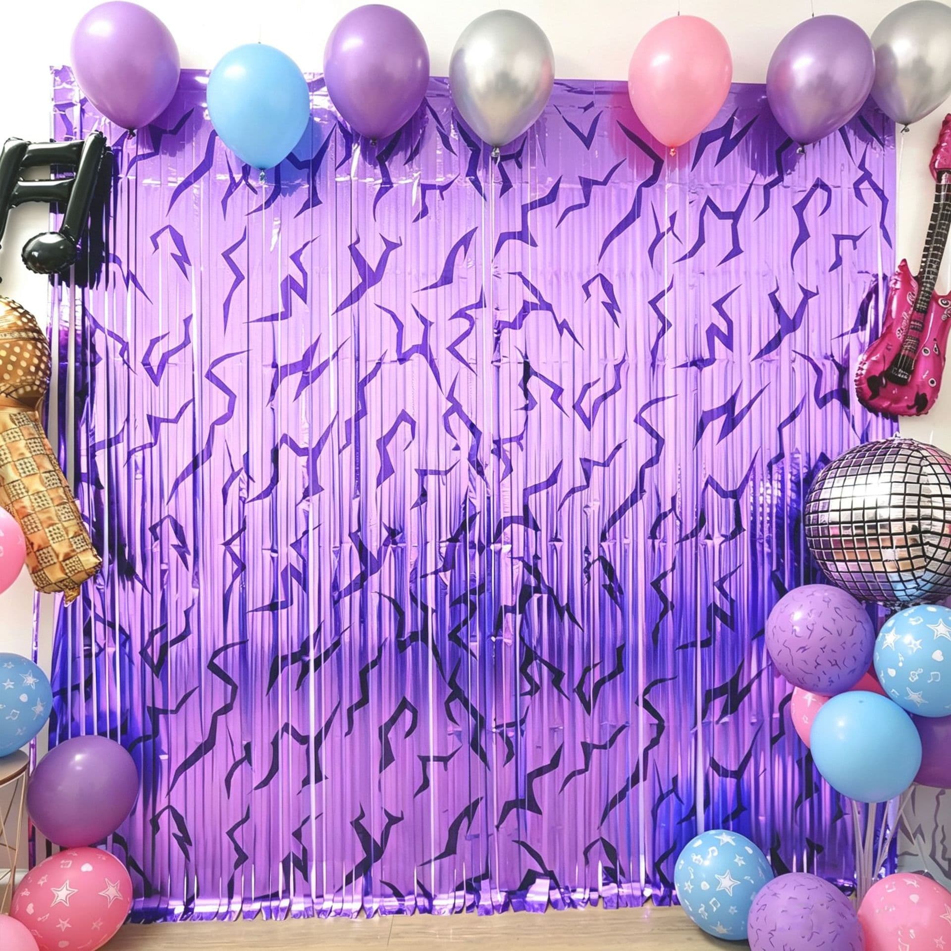 Kpop supports purple lightning rain curtain nostalgic disco theme birthday party photo background rain curtain