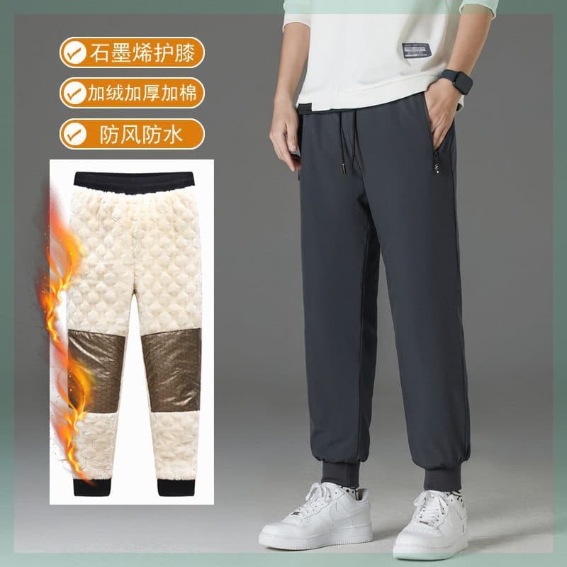New Fleece-Lined Thickened Pants Casual Pants Men Autumn/Winter Windproof Waterproof Loose Straight-Leg Sports Warm Cotton Pants Wholesale
