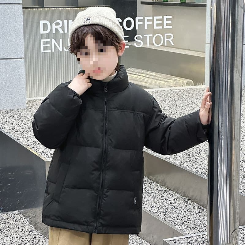 Children's down jackets, new styles for boys and girls, winter color-blocked fleece-lined cold-proof coats with stand-up collars, cotton.