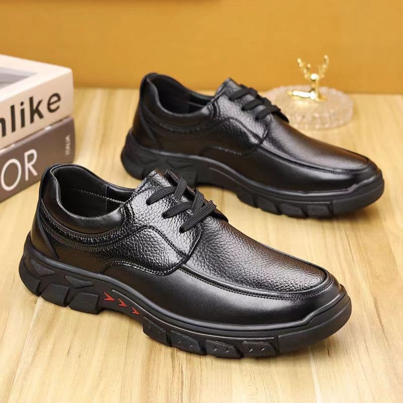 Men's Autumn New Business Casual Leather Shoes Flat Versatile Dad Shoes Thick Sole Work Shoes Business Versatile Men's Shoes