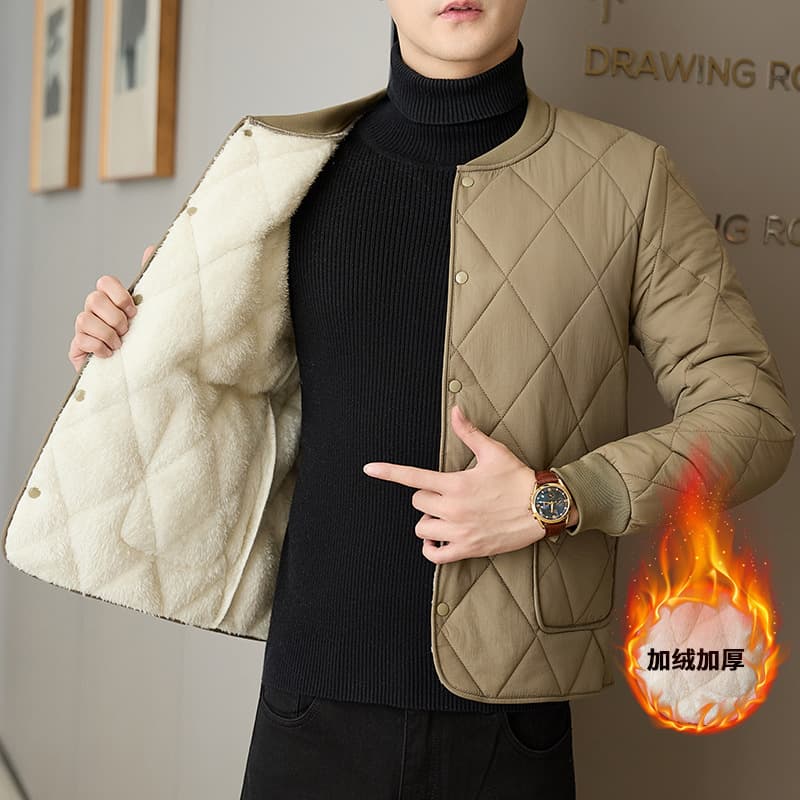Men's Fleece-Lined Thickened Cotton-Padded Jacket, New Autumn and Winter Style, Suitable for Inner Wear, Loose and Warm, Short Cotton-Padded Coat