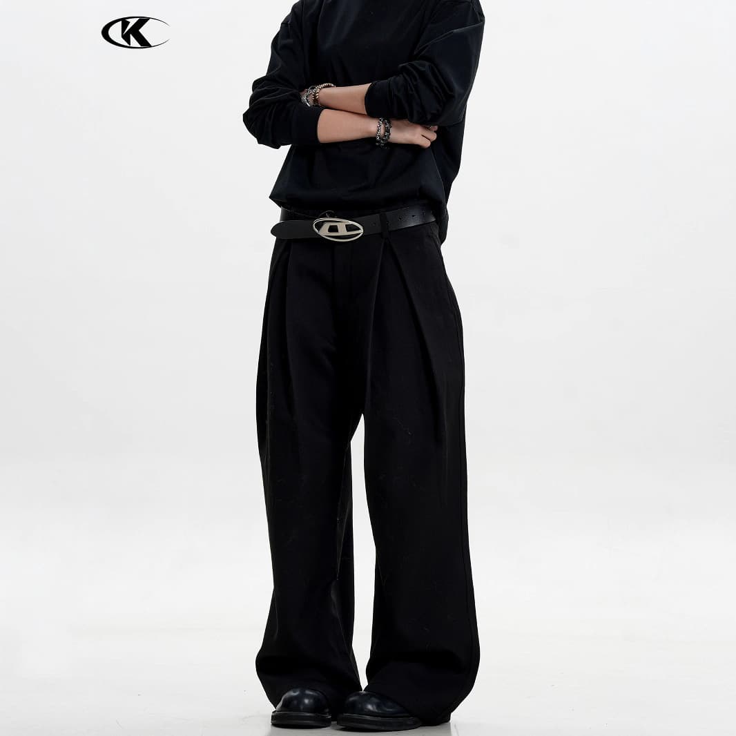 11KN American Old Money Style Draped Trousers for Men and Women Elegant Pleated Loose Fit Tailored Wide Leg Casual Pants