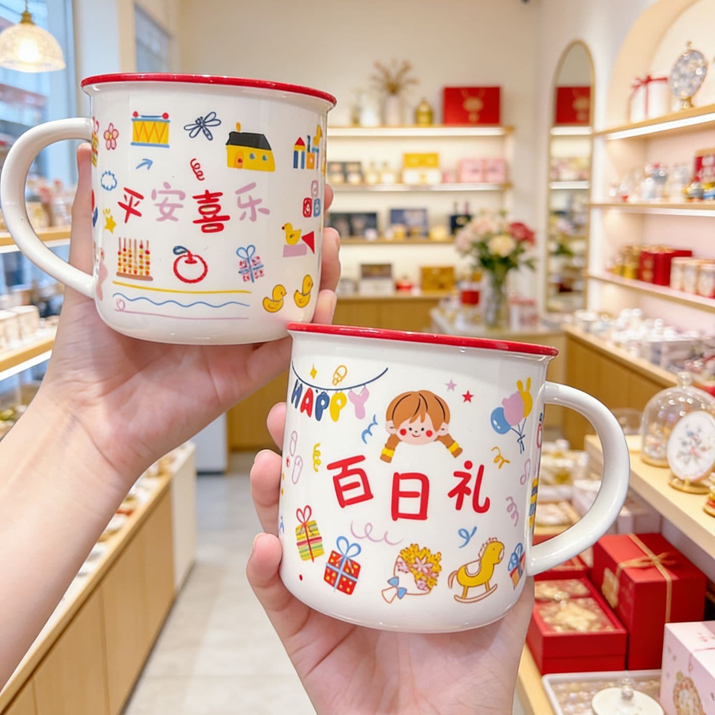Children's cute ceramic cup birthday party 100-day banquet souvenir with box packaging boys and girls full moon cup gift cup