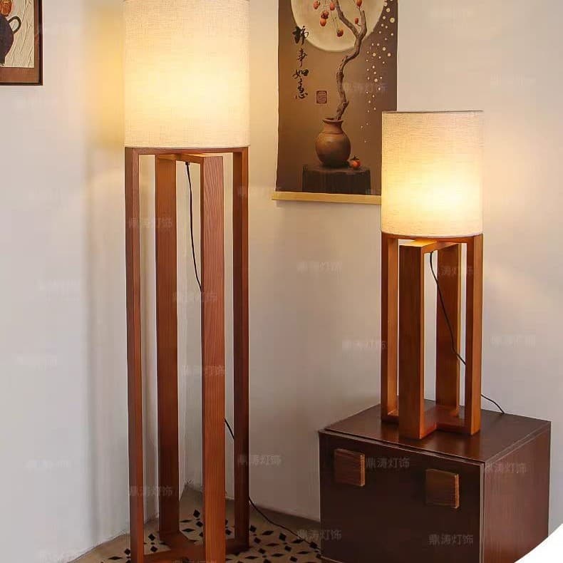 Vintage Solid Wood Tea Room Floor Lamp Designer Hotel Guest Room Living Room Decoration Southeast Asian Atmosphere Lighting