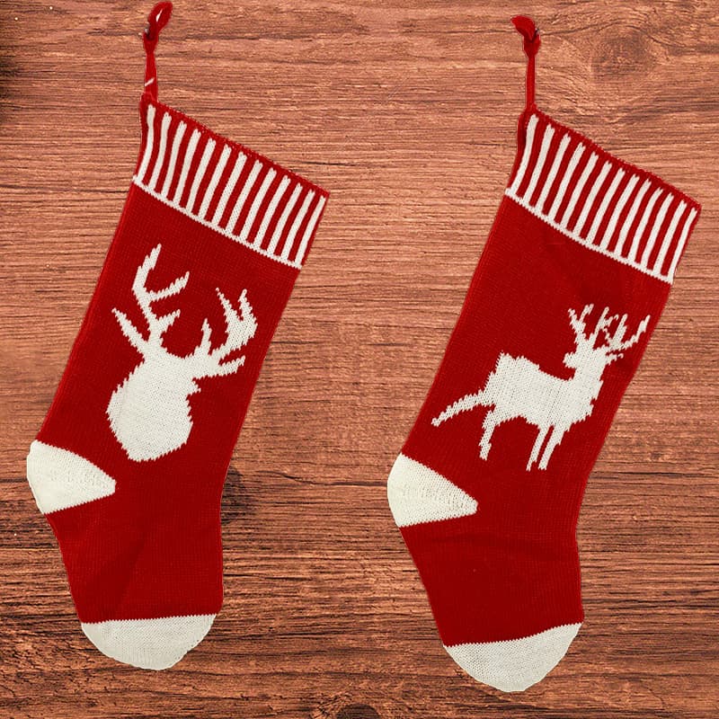 2026 new Christmas decoration supplies Christmas socks gift bag knitted wool red and white deer pattern Christmas socks