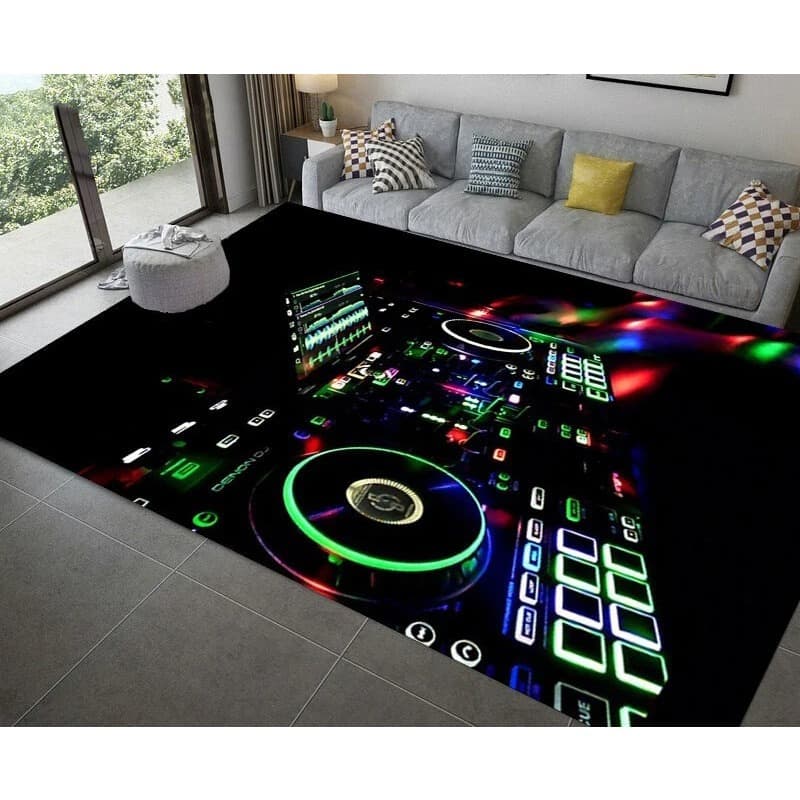 Fashionable and Fun 3D DJ Music Screen Keyboard Flannel Large Rug Living Room Bedroom Sofa Door Mat Home Decor