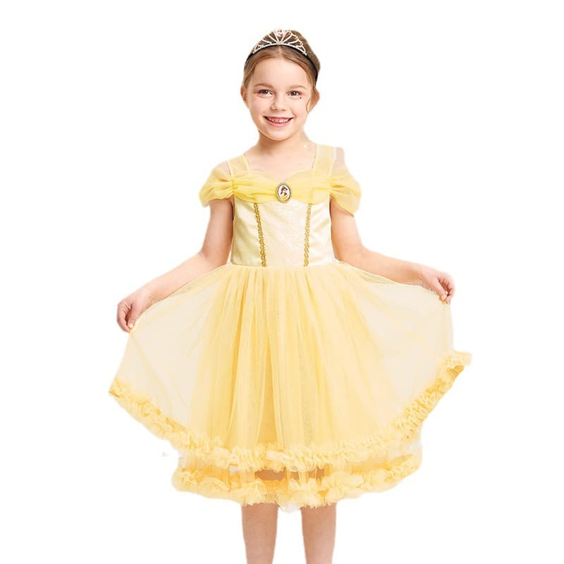 Disney Belle Dress for Girls Kids TUTU Skirt Birthday COS Gift Puff Sleeve Princess Dress for Toddlers and Children